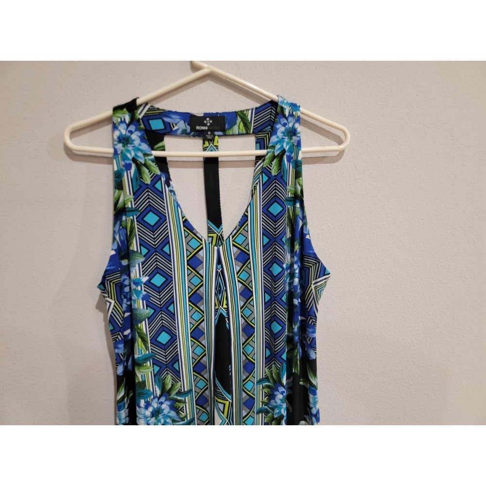 Ronni Nicole Racerback Sleeveless Short Dress Blue Print Size 8 - Picture 2 of 6